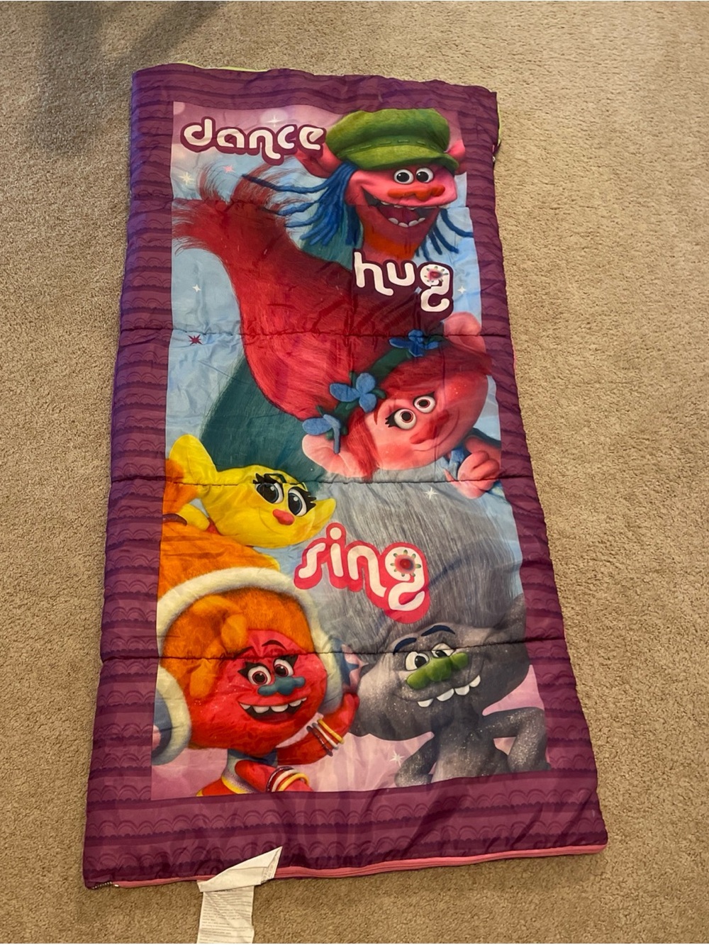 Trolls Pink and Purple Round Sleeping Bag with Carry Case